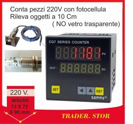 Contaimpulsi conta pezzi programmabile 220 V + sensore infrarosso, dimensioni 72X72X100 , 6 cifre