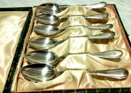 Set vintage  di 6 cucchiaini in argento 800% stile vittoriano con scatola originale 