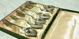Set vintage  di 6 cucchiaini in argento 800% stile vittoriano con scatola originale 