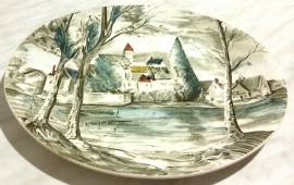 Alzata da frutta/pasticceria in porcellana inglese Johnson Bross con il motivo pittoresco Dream Town