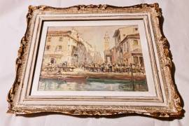 Dipinto olio su tela Luigi Pagan "Calle Muneghette" Chioggia