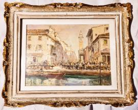 Dipinto olio su tela Luigi Pagan "Calle Muneghette" Chioggia