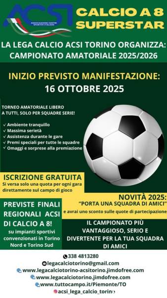 Campionato di calcio a 8 da Ottobre 2025 in Torino