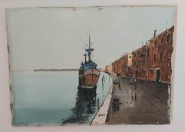 Vecchio dipinto olio su tela fondamenta nuove Venezia firmato Ferro