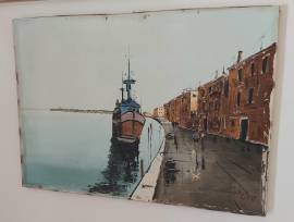 Vecchio dipinto olio su tela fondamenta nuove Venezia firmato Ferro