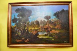 Dipinto olio su tela anni 70 raffigurante paesaggio boschivo