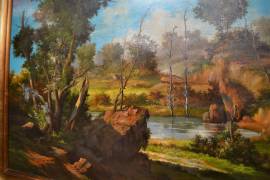 Dipinto olio su tela anni 70 raffigurante paesaggio boschivo Dipinto olio su tela anni 70 raffigurante paesaggio boschivo