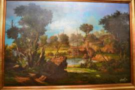 Dipinto olio su tela anni 70 raffigurante paesaggio boschivo Dipinto olio su tela anni 70 raffigurante paesaggio boschivo