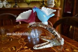 Scultura in vetro di Murano raffigurante coppia di colombe