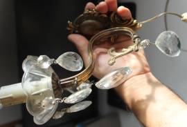 Coppia applique vintage gocce pendenti cristalli vetro metallo arredo candelabr