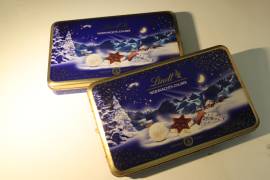 Scatola di latta Vintage Natalizia Lindt FROHES FEST Cioccolatini Tin Box