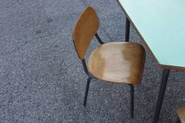 Tavolino scuola asilo mensa formica verde + 2 Seggioline Modernariato