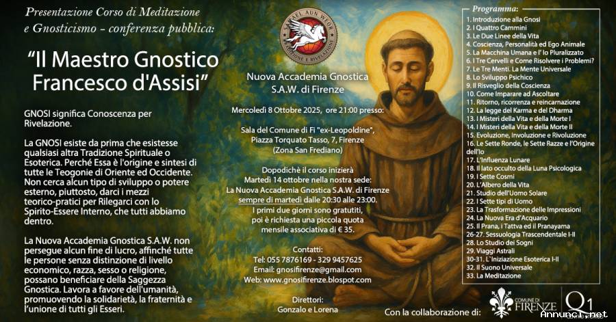 CORSO DI MEDITAZIONE: “LA GNOSI UNIVERSALE” Presentazione Pubblica 8 ottobre 2025