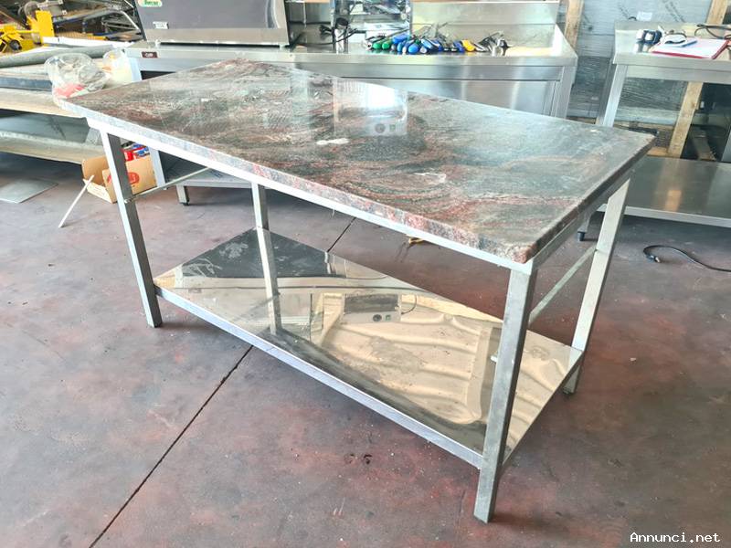 TAVOLO INOX CON PIANO IN GRANITO USATO