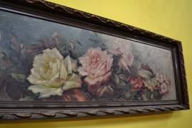 Dipinto olio su tela del XX secolo composizione floreale