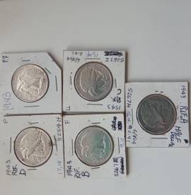 Lot 5 Half Dollar Walking Liberty tutti 1943 Argento