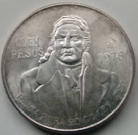 1978 CIEN PESOS MEXICO .720 SILVER 100 PESOS  