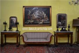 Antico divano stile Biedermeier in radica di betulla