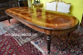 Tavolo stile inglese vittoriano ovalino intarsiato allungabile fino a 350 cm