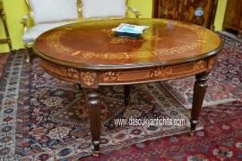 Tavolo stile inglese vittoriano ovalino intarsiato allungabile fino a 350 cm