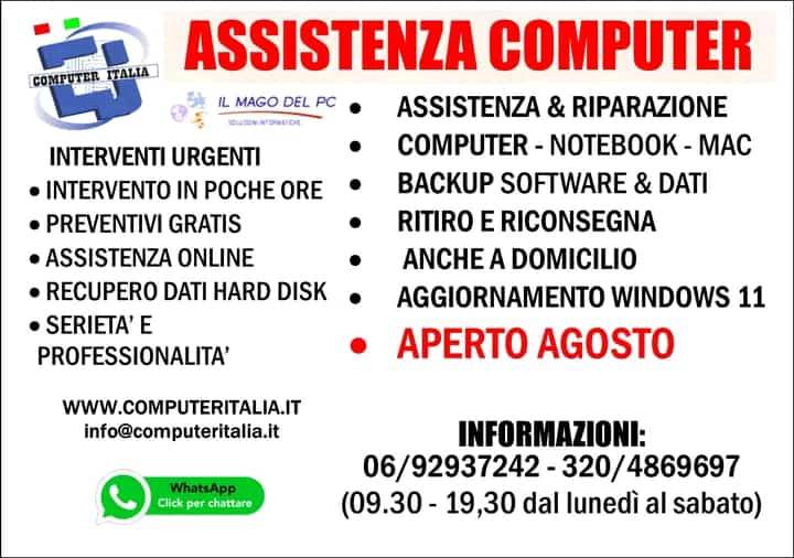 ASSISTENZA COMPUTER ROMA APERTO AGOSTO SABATO € 50