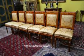 Set di sei sedie-poltrone stile olandese in tessuto damascato oro
