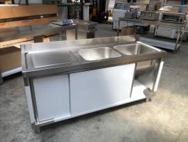 LAVANDINO NUOVO IN ACCIAIO INOX 2 VASCHE Dim. 180 x 60
