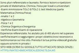 Lezioni e ripetizioni private di Matematica,Chimica e Fisica