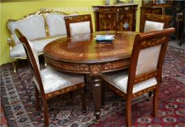 Gruppo di sei sedie-poltrone intarsiate stile olandese