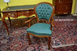 Poltrona da scrivania con braccioli stile Luigi XV in ecopelle verde