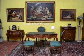 Poltrona da scrivania con braccioli stile Luigi XV in ecopelle verde