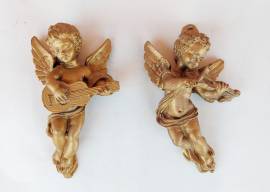 Decorazione da parete con due angeli suonano chitarra e violino in resina di alta qualità