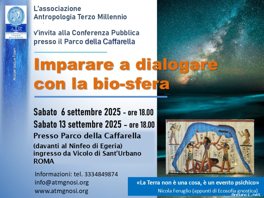 IMPARARE A DIALOGARE CON LA BIO-SFERA (conferenza al Parco della Caffarella)