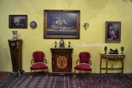 Credenza intarsiata stile Napoleone III con piano in marmo