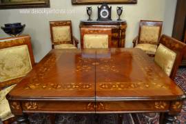 Tavolo da pranzo e da riunioni stile inglese intarsiato allungabile fino a 328 cm.