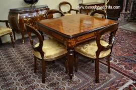 Tavolo da pranzo-riunioni intarsiato stile inglese allungabile fino a 232 cm.