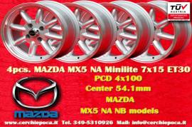 4 pz. cerchi Mazda Minilite 7x15 ET30 MX5 NA, NB