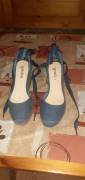 Scarpe Donna Campesine 37 in tela Blue Jeans Zeppa in corda Lacci alla caviglia