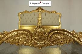 Letto Matrimoniale Narciso, foglia oro ed ecopelle avorio