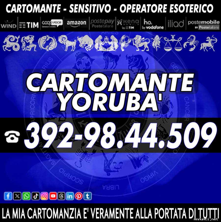 Con il Cartomante YORUBA' sono garantite soluzioni al 100%