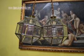 Coppia di lampadari ottagonali a lanterna anni 50