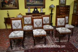Gruppo di sei sedie intarsiate stile olandese