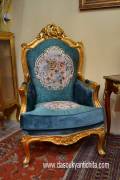 Salotto dorato stile Barocco in tessuto aubusson ottanio