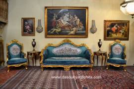 Salotto dorato stile Barocco in tessuto aubusson ottanio
