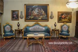 Salotto dorato stile Barocco in tessuto aubusson ottanio