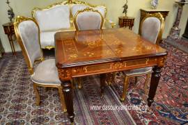 Tavolo da pranzo-riunioni intarsiato stile inglese allungabile fino a 232 cm.