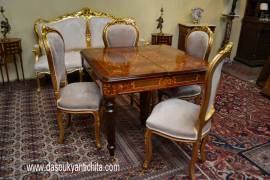 Tavolo da pranzo-riunioni intarsiato stile inglese allungabile fino a 232 cm.
