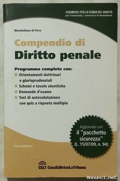 Compendio di diritto penale di Massimiliano Di Pirro 3°Ed:La Tribuna 2009 come nuovo