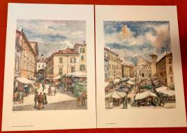 Litografie di Correggio i mercati e la città