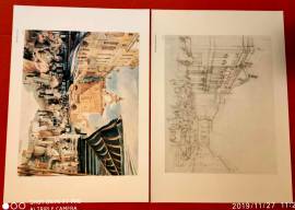 Litografie di Correggio i mercati e la città